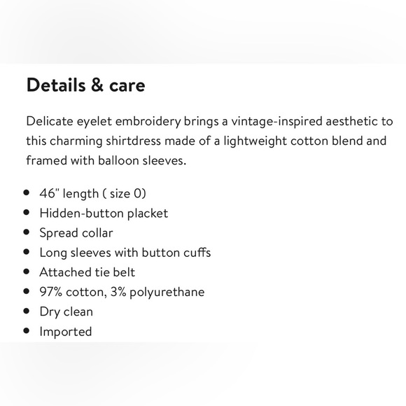 Carolina Herrera NWT Embroidered Balloon Sleeve Shirtdress - Picture 6 of 7